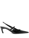 Totême Toteme Sharp Pointed Toe Croc Embossed Slingback Pump In Black