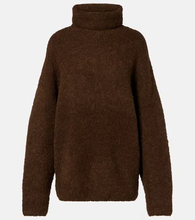Totême Alpaca And Wool-blend Bouclé Turtleneck Sweater In Brown