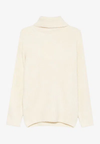 Totême Alpaca-blend Turtleneck Bouclé Sweater In White