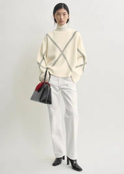 Totême Argyle-stitch Cashmere Sweater Ecru/black In White