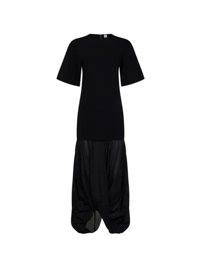Totême Asymmetric Pleated Dress In Black