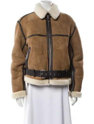 Pre-owned Totême Aviator Shearling Fur Jacket In Neutral