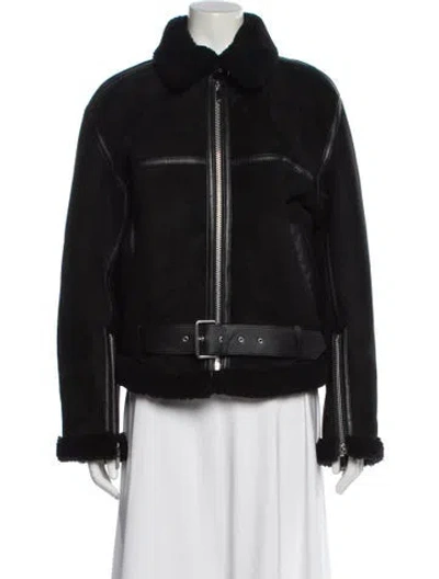 Pre-owned Totême Aviator Suede Fur Jacket In Black