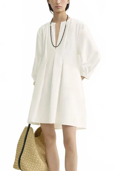 Totême Structured Hourglass Mini Dress With Pleats And Balloon Sleeves In White