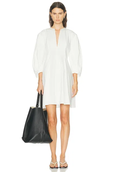 Totême Structured Hourglass Mini Dress With Pleats And Balloon Sleeves In White