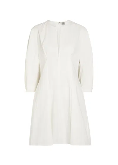 Totême Toteme Balloon-sleeve Pleated Cotton-poplin Mini Dress In Neutral