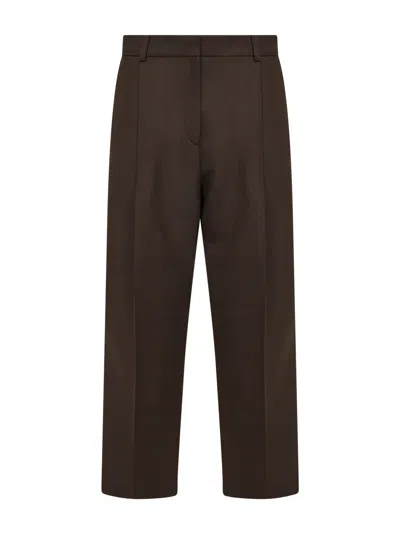 Totême Bark Stretch Wool Blend Straight Trousers In Brown