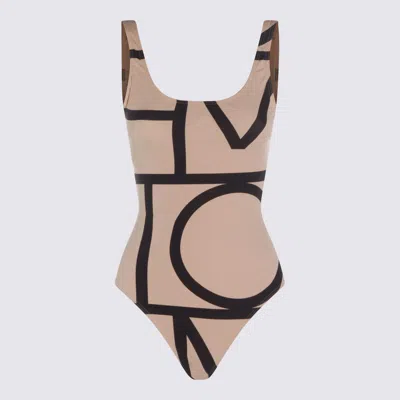 Totême Beige And Black Beachwear In Brown