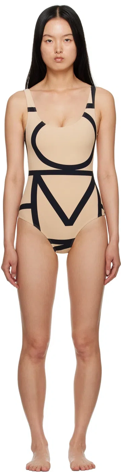 Totême Toteme One Piece Monogram Swimsuit In Beige