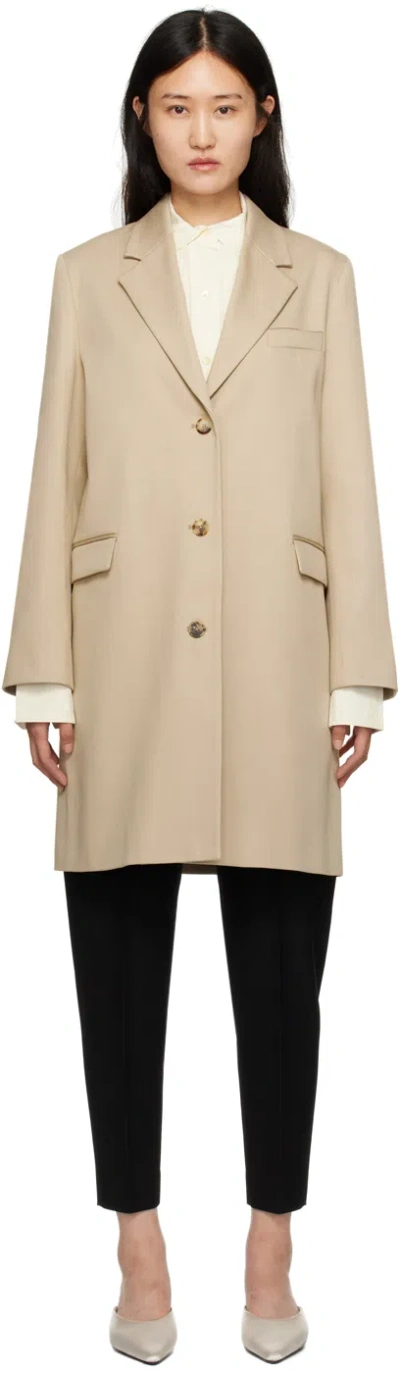 Totême Beige Buttoned Coat In 809 Overcast Beige