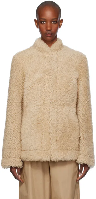 TOTÊME BEIGE CINCHED SHEARLING JACKET
