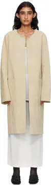 Totême Beige Collarless Suede Coat In Neutral