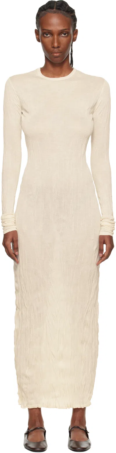 Totême Beige Crinkled Knit Long-sleeve Midi Dress In Neutral