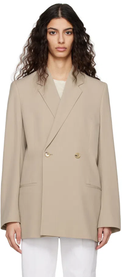 Totême Double-breasted Recycled-twill Blazer In Beige