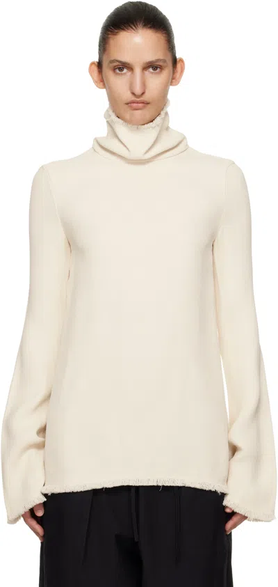 Totême Beige Frayed-edge Slim Turtleneck In White