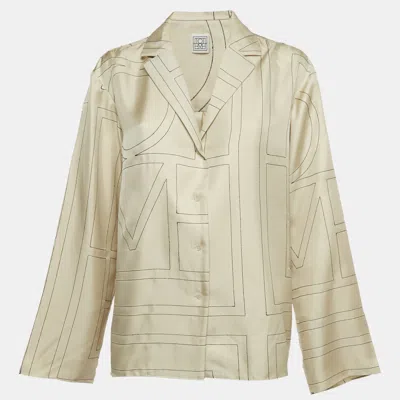 Pre-owned Totême Beige Monogram Embroidery Silk Pajama Shirt S In Sand