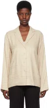 Totême White Shirt With Cuban Collar And Monogram In Silk Woman In 113 Light Beige Mlng