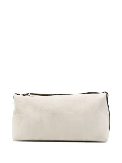 Totême Beige Scoop Suede Clutch In Sand