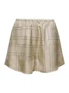 Totême Beige Shorts With Geometric Logo Print In Silk Woman In Brown
