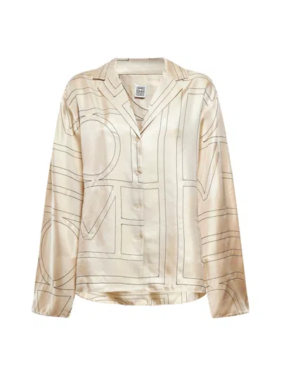 Totême Beige Silk Shirt With Monogram In White