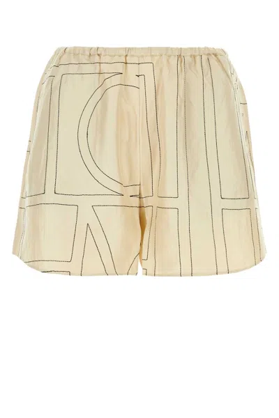 Totême Beige Silk Shorts In Gold