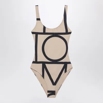 Totême Toteme Beige Swimsuit With Monogram In Nude