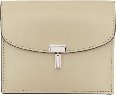 Totême Beige T-lock Leather Card Holder In Gray