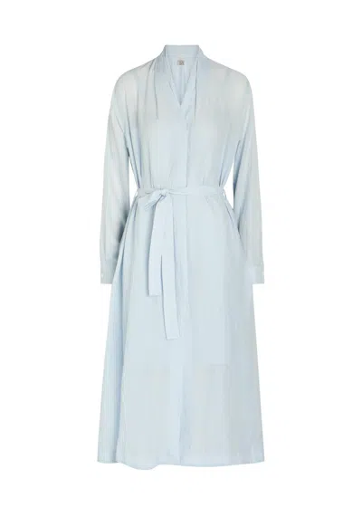 Totême Toteme Belted Cotton Voile Midi Dress In Blue