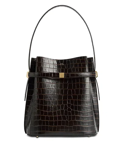 Totême Belted Croc Embossed Bucket Bag In Brown