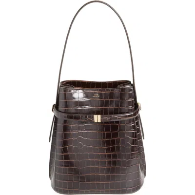 Totême Toteme Belted Croc Embossed Leather Bucket Bag In Brown