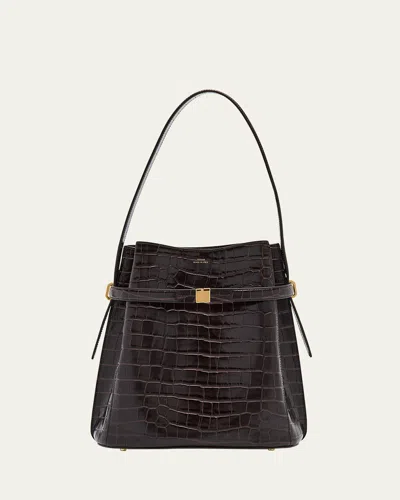 TOTÊME BELTED CROC-EMBOSSED LEATHER BUCKET BAG