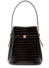 Totême Toteme Belted Crocodile-effect Leather Bucket Bag In Blue