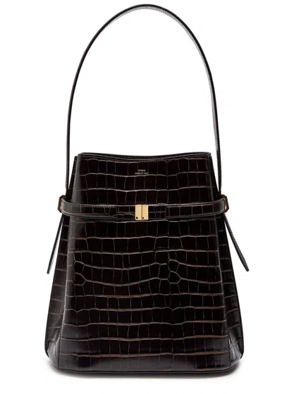 Totême Toteme Belted Crocodile-effect Leather Bucket Bag In Blue