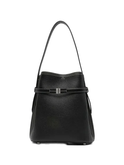 Totême Belted Grained Leather Bucket Bag In Black