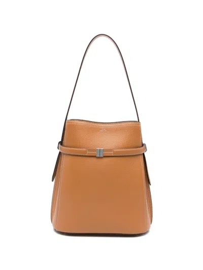 Totême Belted Grained-leather Bucket Bag In Brown