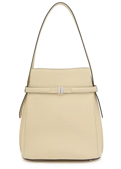 Totême Toteme Belted Grained Leather Bucket Bag In White