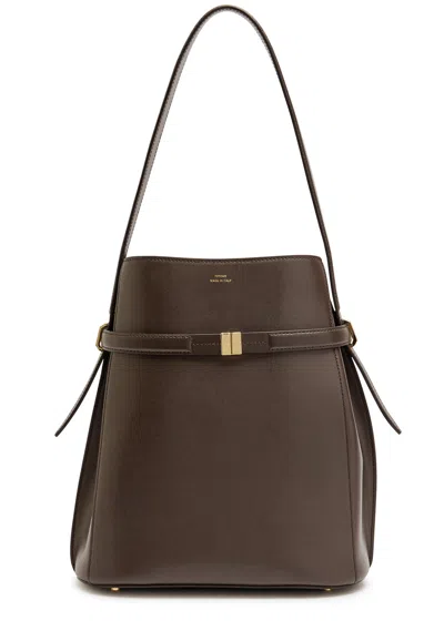 Totême Toteme Belted Leather Bucket Bag In Brown