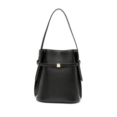 Totême Belted Leather Bucket Bag In Black