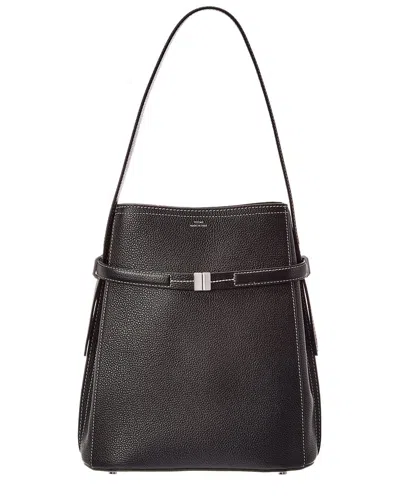 Totême Toteme Belted Leather Bucket Bag In Black