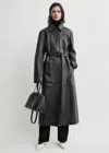 Totême Belted Leather Coat Black In Black