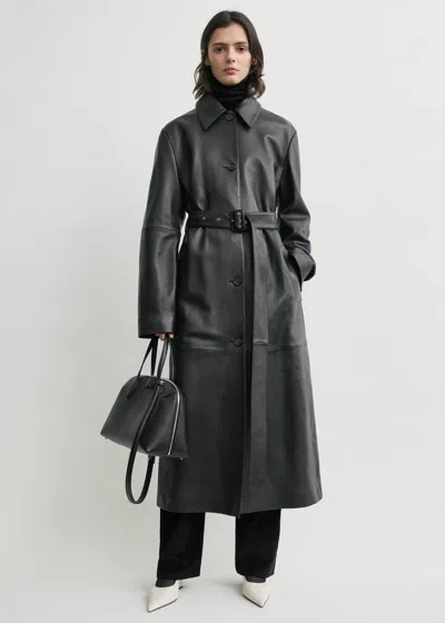 Totême Belted Leather Coat Black