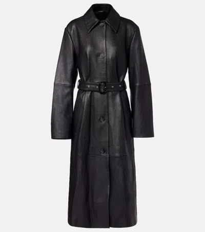 Totême Belted Leather Coat In Black