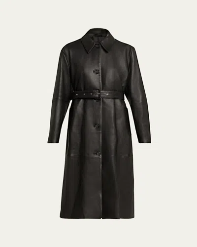 Totême Belted Leather Oversized Coat In Black