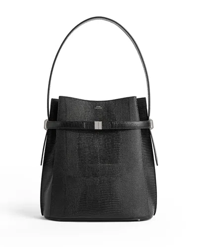 Totême Belted Lizard Embossed Bucket Bag In Black