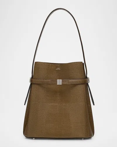 Totême Belted Lizard-embossed Leather Bucket Bag
