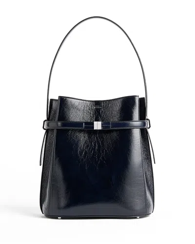 Totême Belted Naplack Leather Bucket Bag In Blue