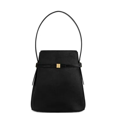 Totême Belted Pony Hair Bucket Bag In Black