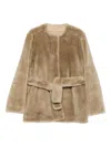 Totême Belted Shearling Jacket In Neutral