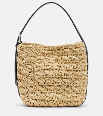 Totême Belted Small Leather-trimmed Raffia Shoulder Bag In Neutral