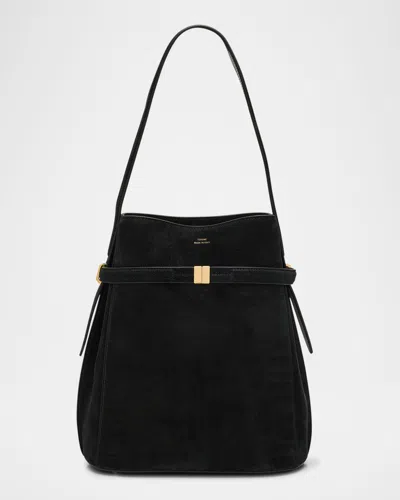 Totême Belted Suede Bucket Bag In Black